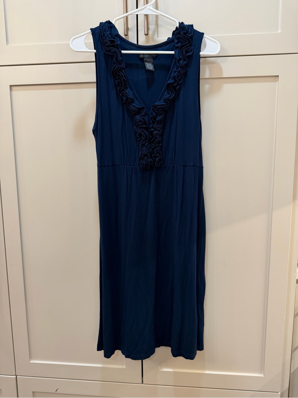 Navy Sleeveless Ruffle V-Neck Women's Dress-L
